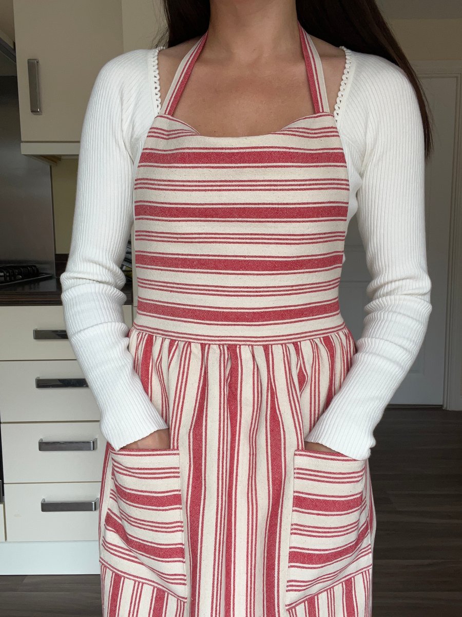 Handmade Striped Cotton Red Apron