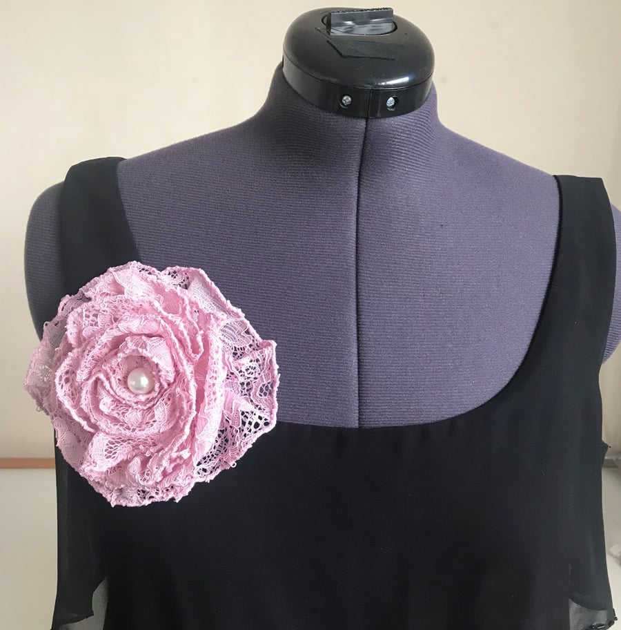 Extra large flower, Shoulder brooch dusty Pink giant flower