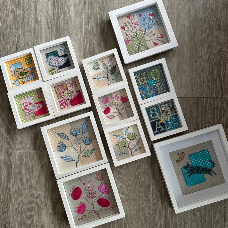 Embellished Textile art Collage and Free Motion Embroidery. Home Decor 