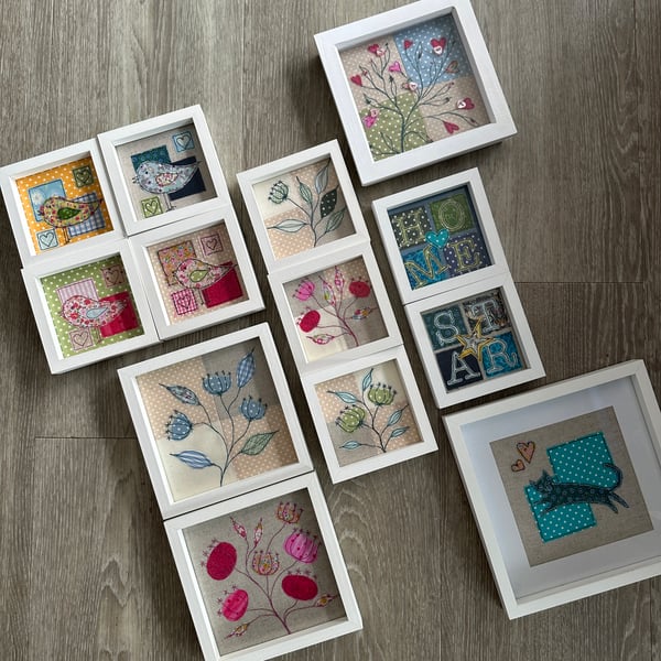 Embellished Textile art Collage and Free Motion Embroidery. Home Decor 