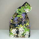 Reversible Japanese Knot Bag - Wisteria Pattern - Lined In Black Satin