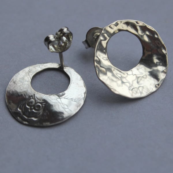Textured Silver Domed Disk Earrings