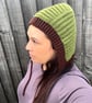 Handmade Crochet Bonnet - Woodland Green & Brown Ribbed Bonnet with Ties  - Image 3
