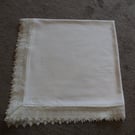 Handmade Linen Viscose Christening Shawl – Wide Lace Trim