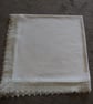 Handmade Linen Viscose Christening Shawl – Wide Lace Trim