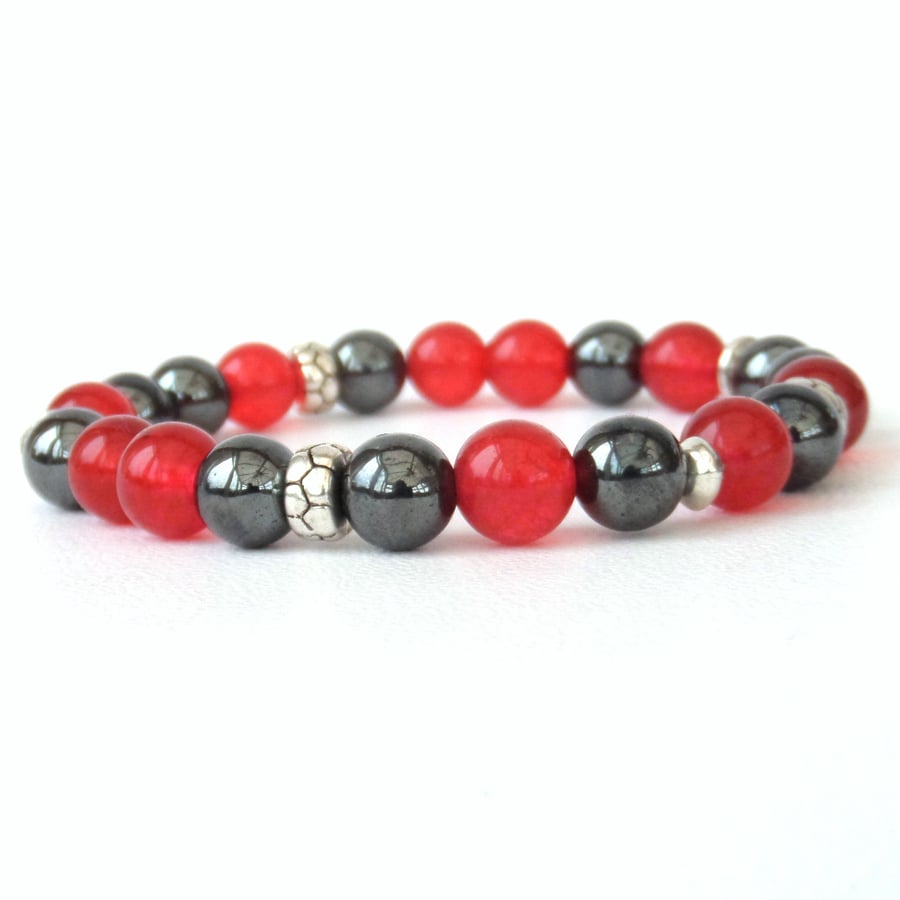 Hematite and red jade stretchy bracelet