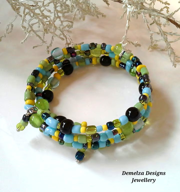 Green Multicoloured Vibrant Wrap Seed Bead Bracelet
