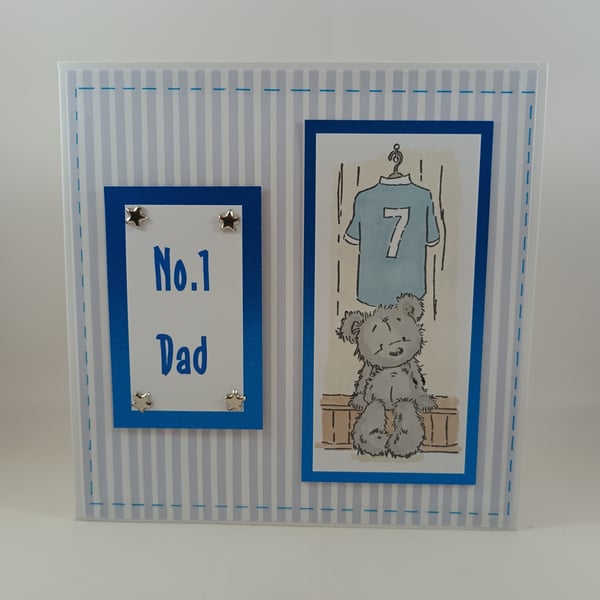 Blue football bear Father's Day card