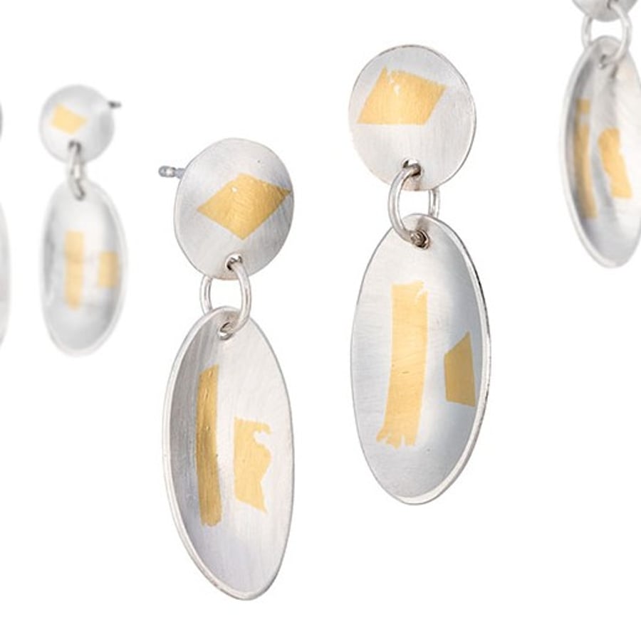 Chia by Fedha - two-piece sterling silver dangles with Keum Boo gold detail