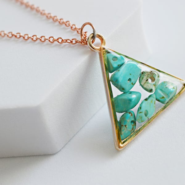 Magnesite Rose Gold plated Triangle Worry Stone Pendant Necklace - Free Postage