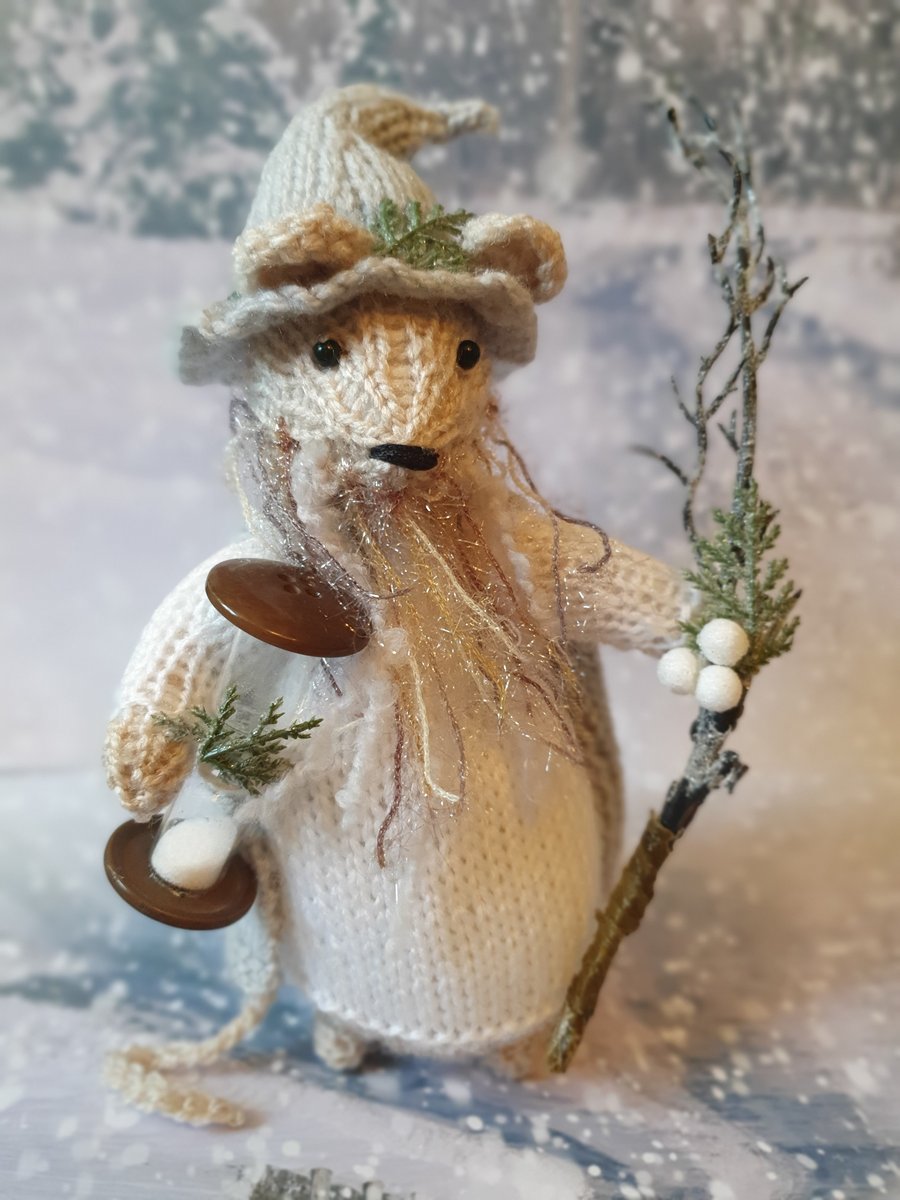 Hand Knitted Old Father Time Mouse