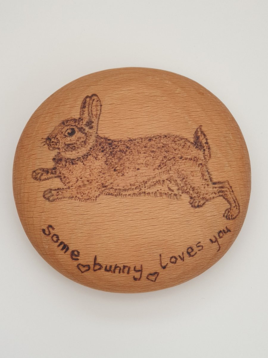 Rabbit Some bunny loves you pyrography wooden pebble gift