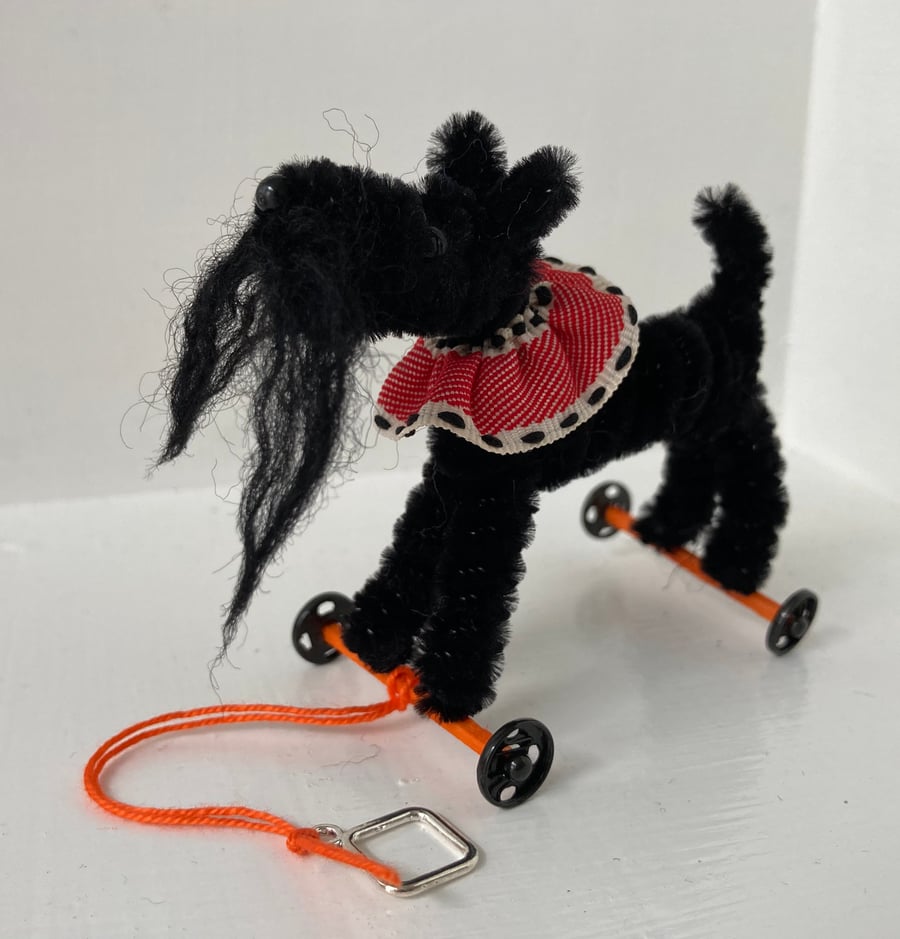Miniature Terrier on Wheels - Vintage Style OOAK Sculpture. 