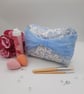 Blue tulle bow makeup bag, self lined, zipped pouch. 