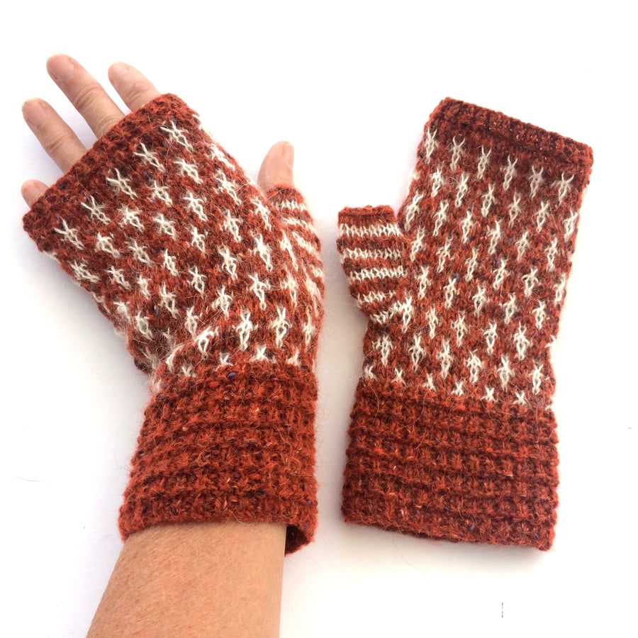 Burnt Orange wool fingerless gloves 