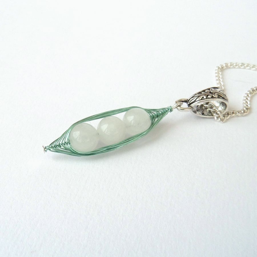 White jade 'Peas in a Pod' necklace - other colours and sizes available 