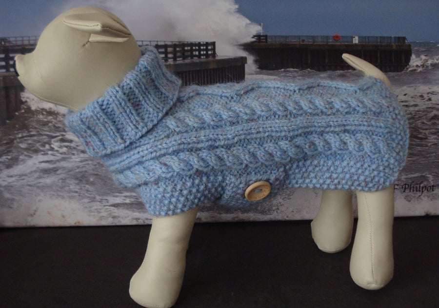Small Pretty Blue Aran Dog Coat Jumper (A115)