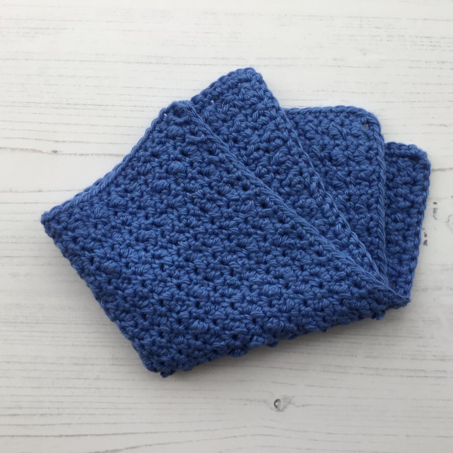 Crochet Washcloth Facecloth in Saxe Blue Soft Cotton Yarn