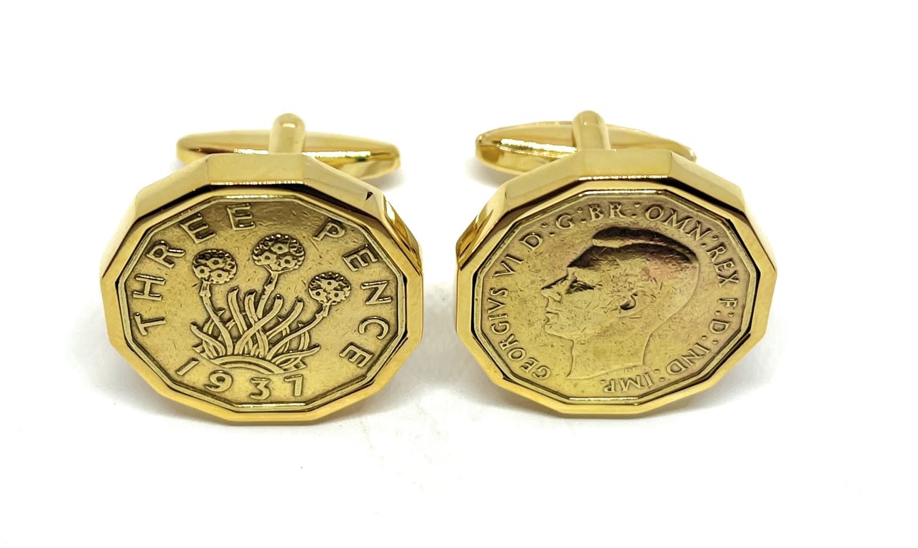 1937 Threepence Cufflinks 88th birthday, 88th birthday gift, 84th gift, 
