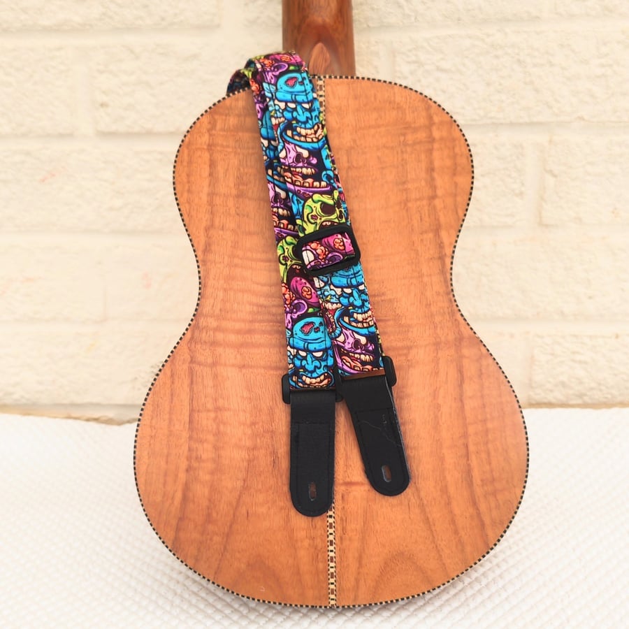 1 inch Wide Adjustable Ukulele Strap with zombies