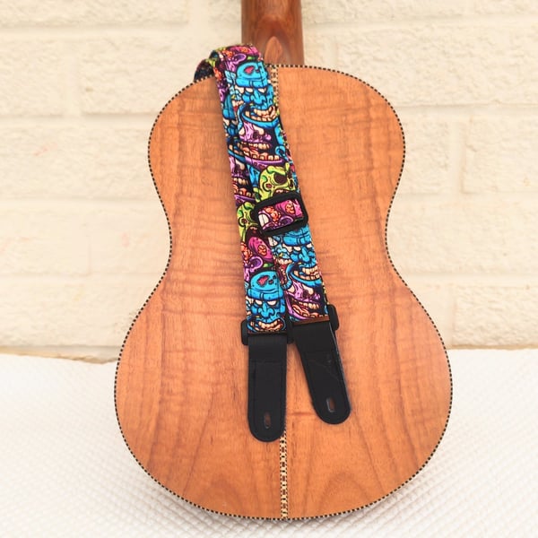 1 inch Wide Adjustable Ukulele Strap with zombies