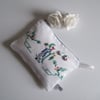 Vintage embroidery Japanese lady and blossom make up bag