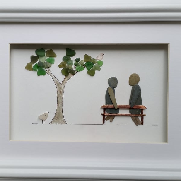 Pebble Art, pebble Picture, Anniversary Gift, Engagement Gift, Birthday Gift,   