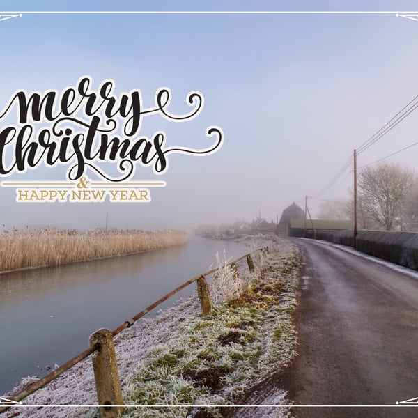 Merry Christmas greeting Card A5 Frosty Morning Nordelph Norfolk 