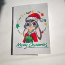 Hand-Painted Christmas Judy Hopps Zootopia Card with Handmade Envelope One-of-a-