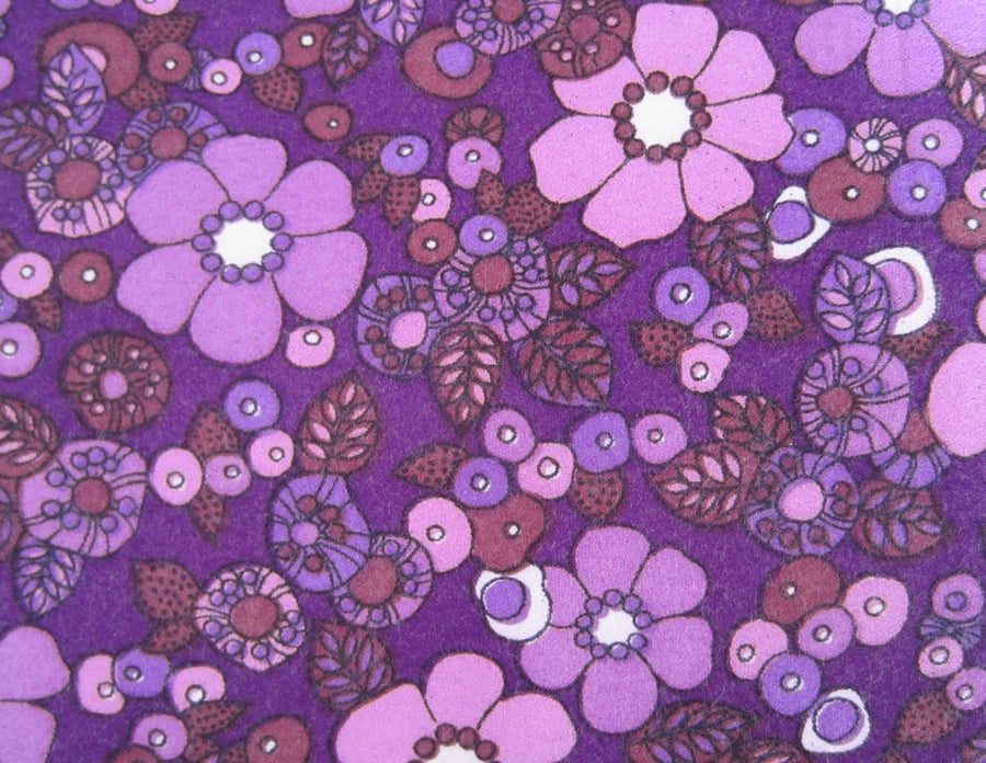 Vintage Unused 1970 s Purple Floral Fabric ( 2 yards)