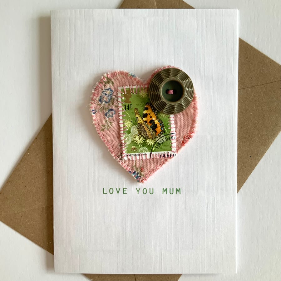 Love you mum, vintage butterfly stamp card