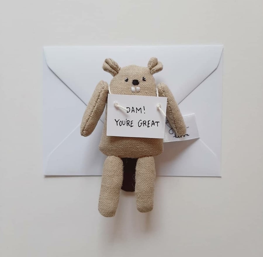 Small  Pocket Beaver holding Note, I Miss You, Gift