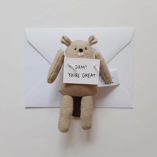 Small  Pocket Beaver holding Note, I Miss You, Gift