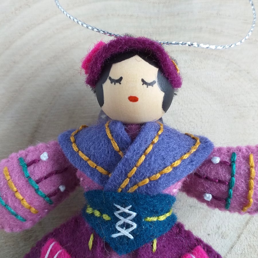 Lady Dancing Wool Felt Christmas Ornament, 12 days of Christmas Tree Decoration