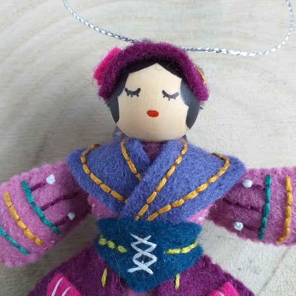 Lady Dancing Wool Felt Christmas Ornament, 12 days of Christmas Tree Decoration