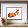 Sweet Mother and Baby Fox Watercolour Print