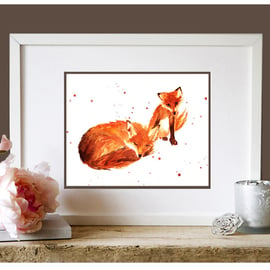 Sweet Mother and Baby Fox Watercolour Print
