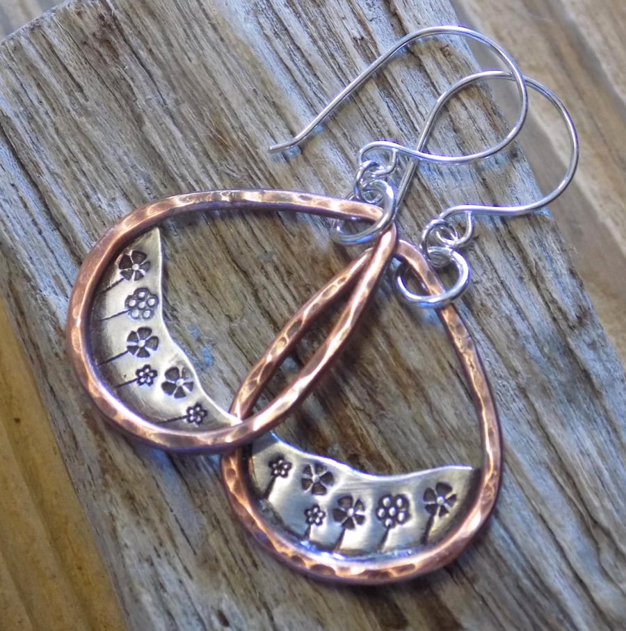 Copper and sterling silver 'posy' earrings 