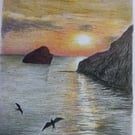 SUNSET AT BROADHAVEN - Colour pencil drawing 