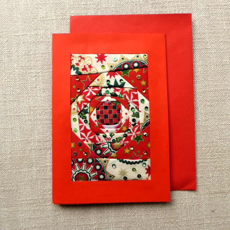 Individually Hand Crafted Textile Christmas Blank Card