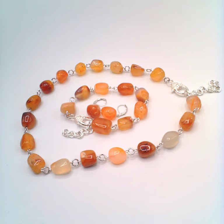 Red and Pale Carnelian Chunky Nugget Bead 3 Piece Jewellery Set, Gift for Her