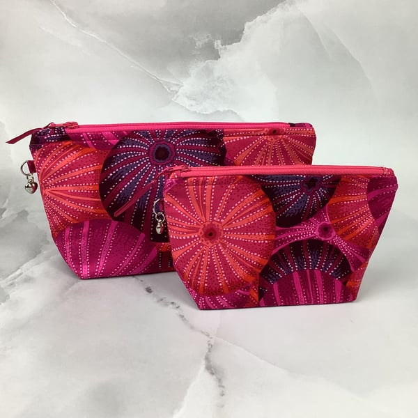Sea urchin makeup bag, Shells zip bag, 2 size options, Handmade