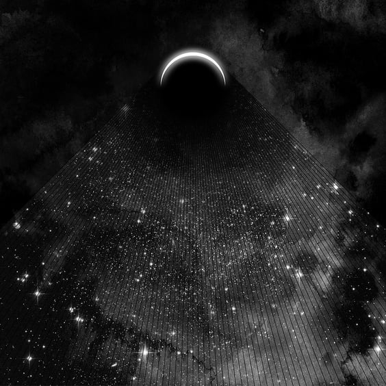 'Nightfall' Print: Eclipse Art, Sun, Moon, Stars, Celestial Illustration