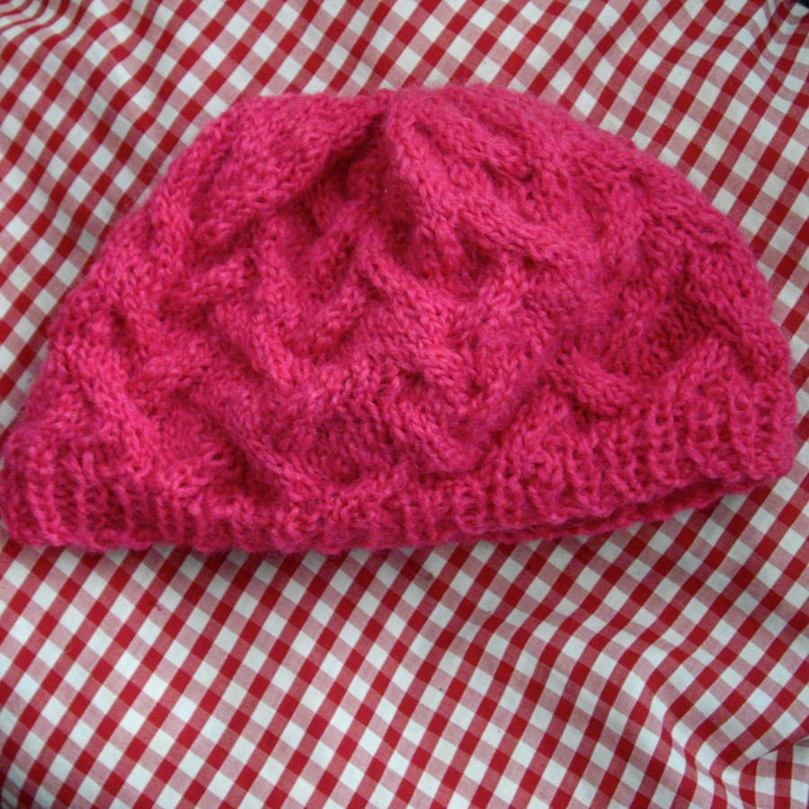 Pretty Pink Hand Knitted Hat - UK Free Post
