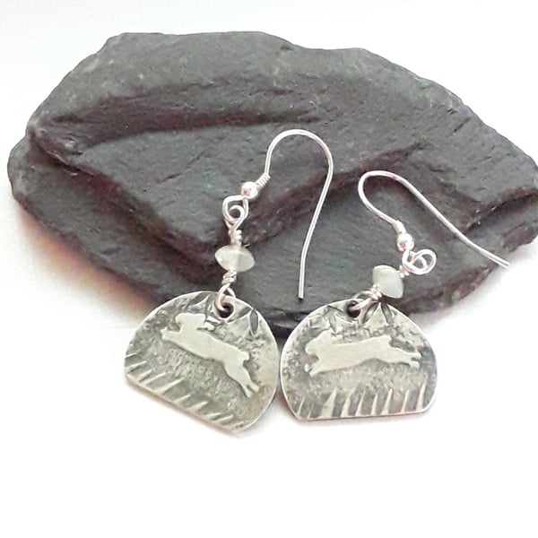 Running Hare Earrings Sterling Silver 