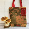 Medieval tapestry style tote bag in red, copper and gold