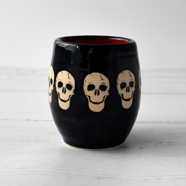 A202 Skulls wheel thrown pottery wine cup tumbler (Free UK postage)