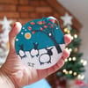 Teal Hanging Decoration, Blue Christmas Bauble, Countryside, Sheep, Cottages