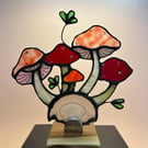 Stained Glass Mushrooms on Crystal Agate Slice, Glass Art, Fungi, Nature
