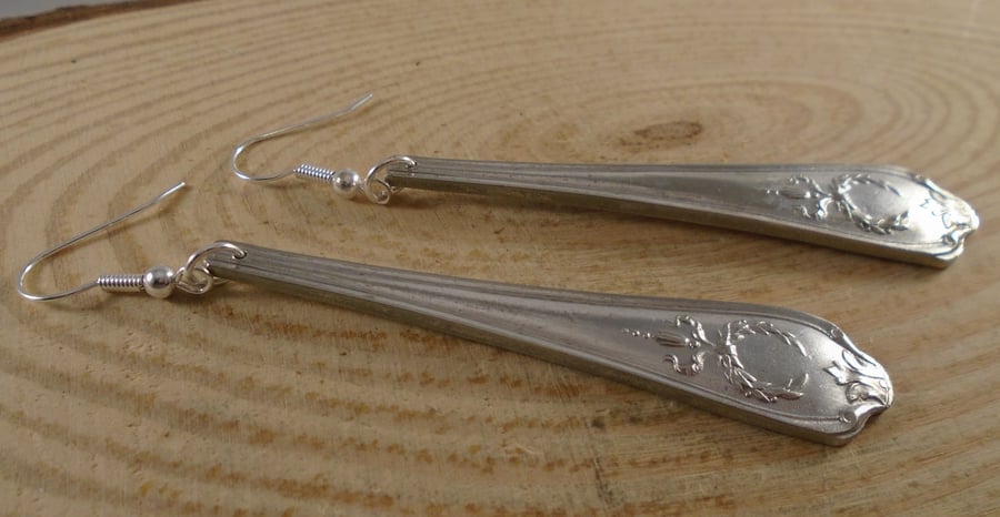 Upcycled Silver Plated Laurel Sugar Tong Handle Earrings SPE122012